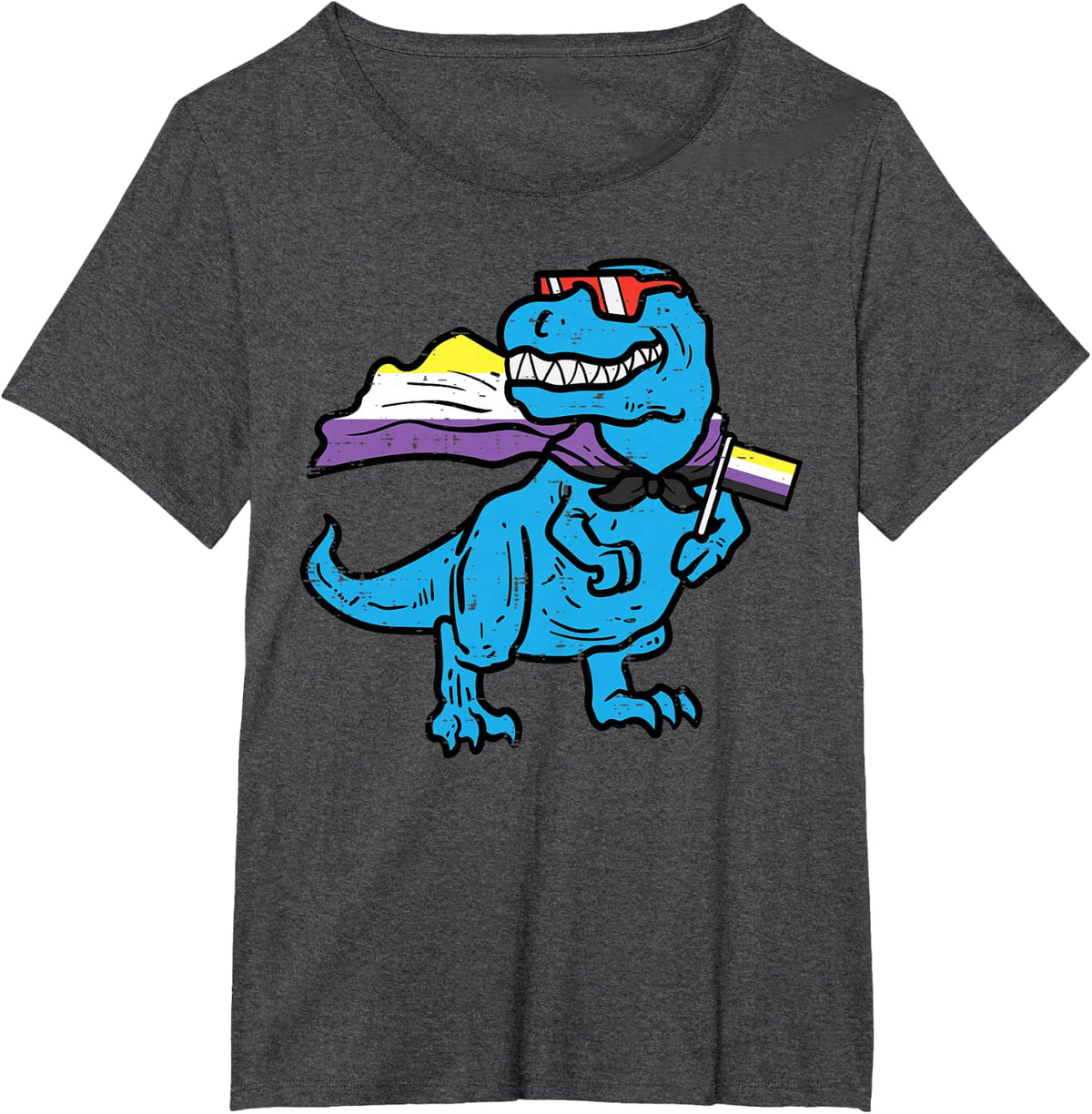 Nonbinary Dino Trex Non Binary Enby Pride Lgbtq Toddler Boys T-Shirt - Dark Heather Grey
