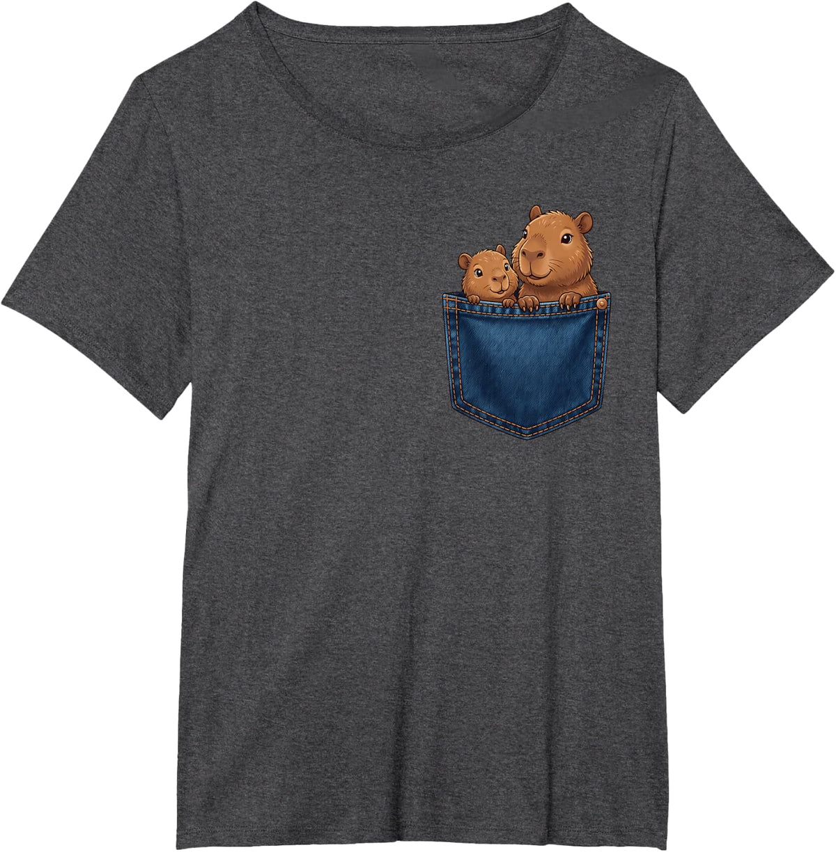 Capybaras Cute Pocket T-Shirt - Dark Heather Grey