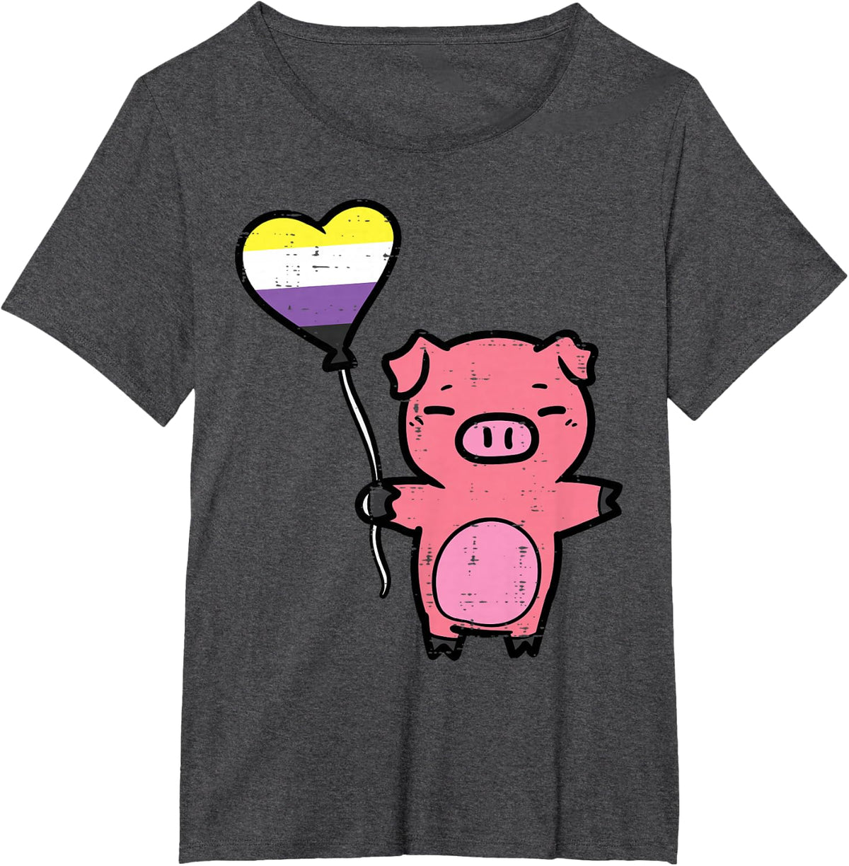 Nonbinary Pig Heart Non Binary Enby Lgbtq Women Girls Kids T-Shirt - Dark Heather Grey