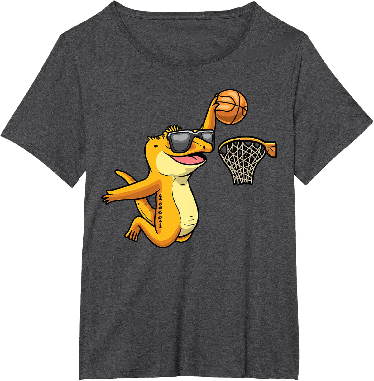 Crested Gecko Lizard Eyelash Gecko Basketball Reptile T-Shirt - Dark Heather Grey