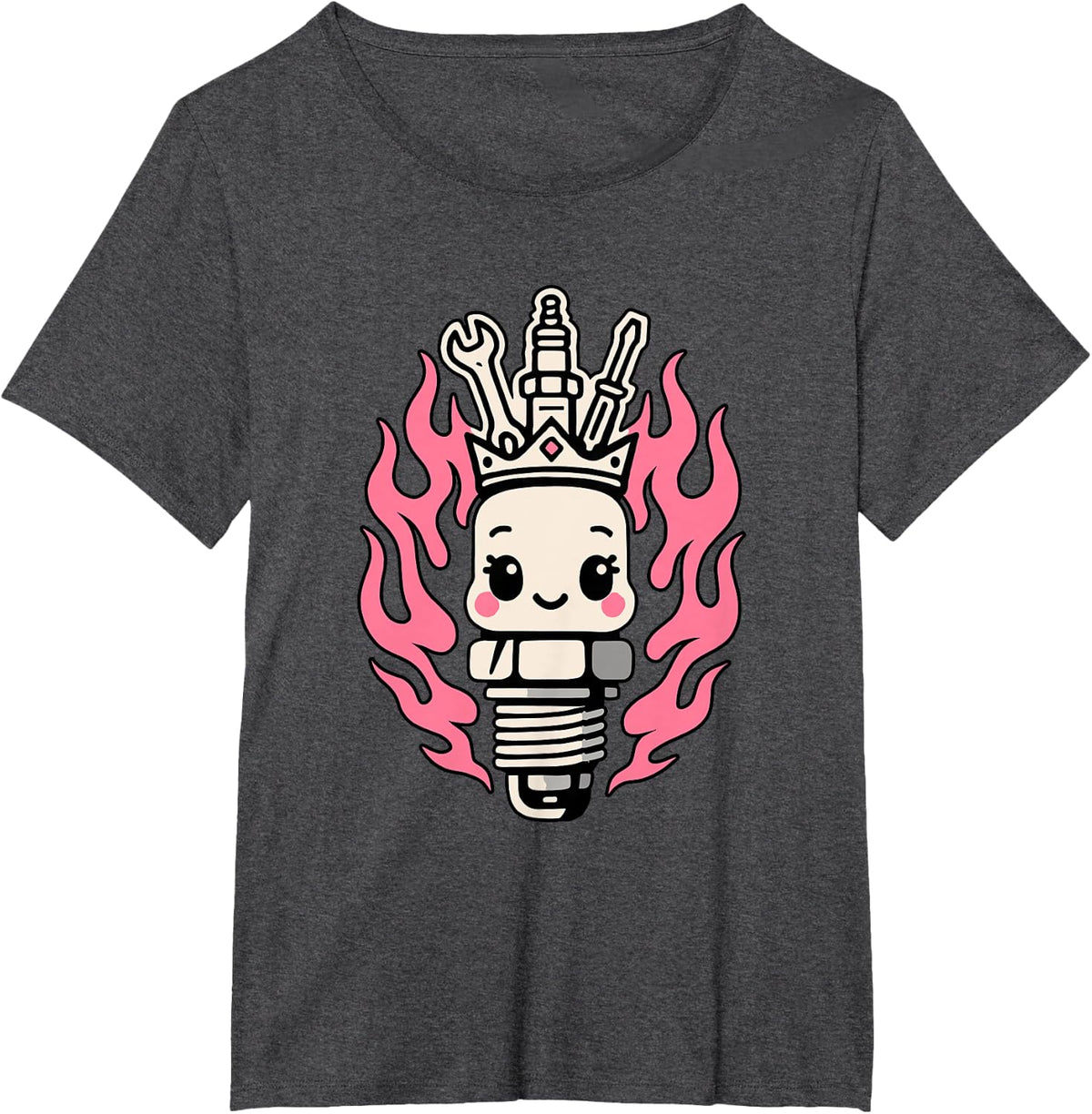 Cute Spark Plug Princess Pink Flame Garage Car Mechanic T-Shirt - Dark Heather Grey