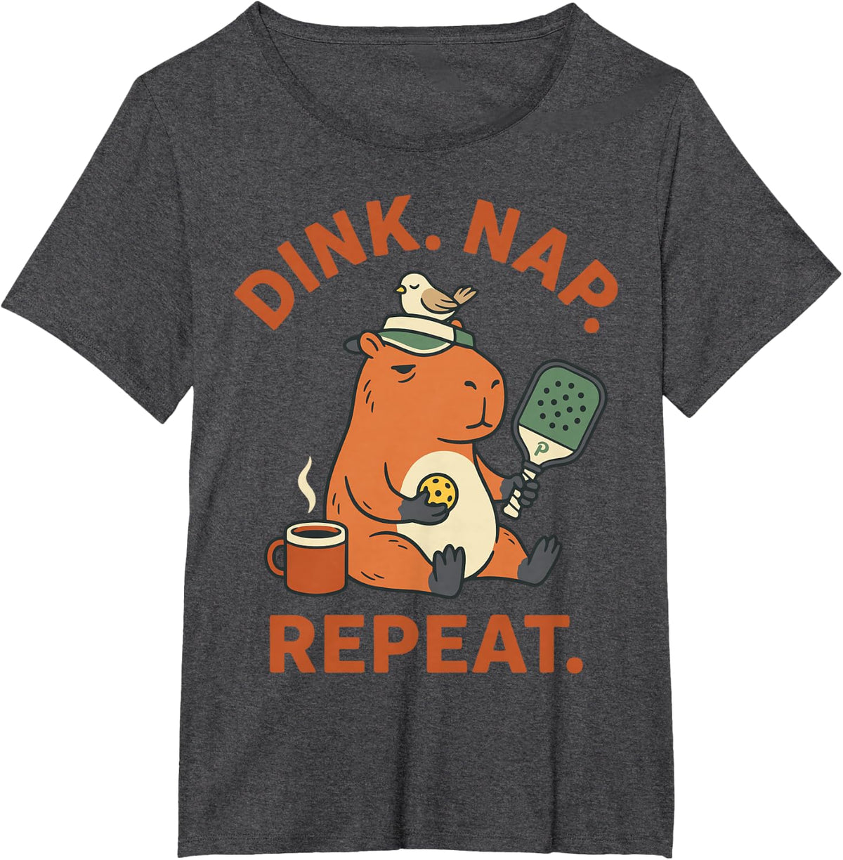 Funny Capybara Pickleball Player Dink Nap Repeat T-Shirt - Dark Heather Grey