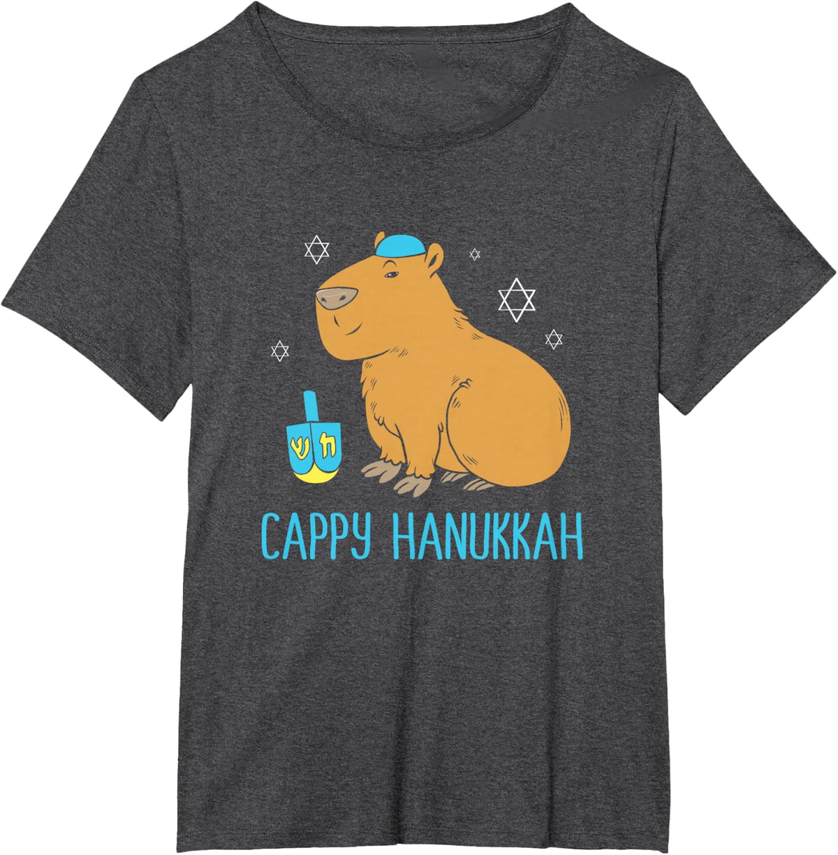 Hanukkah Capybara Dreidel Game Cute Cappy Hanukkah T-Shirt - Dark Heather Grey