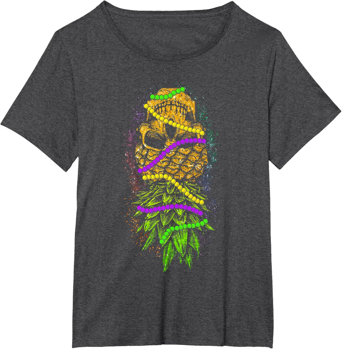 Inverted Mardi Gras Skull Pineapple T-Shirt - Dark Heather Grey