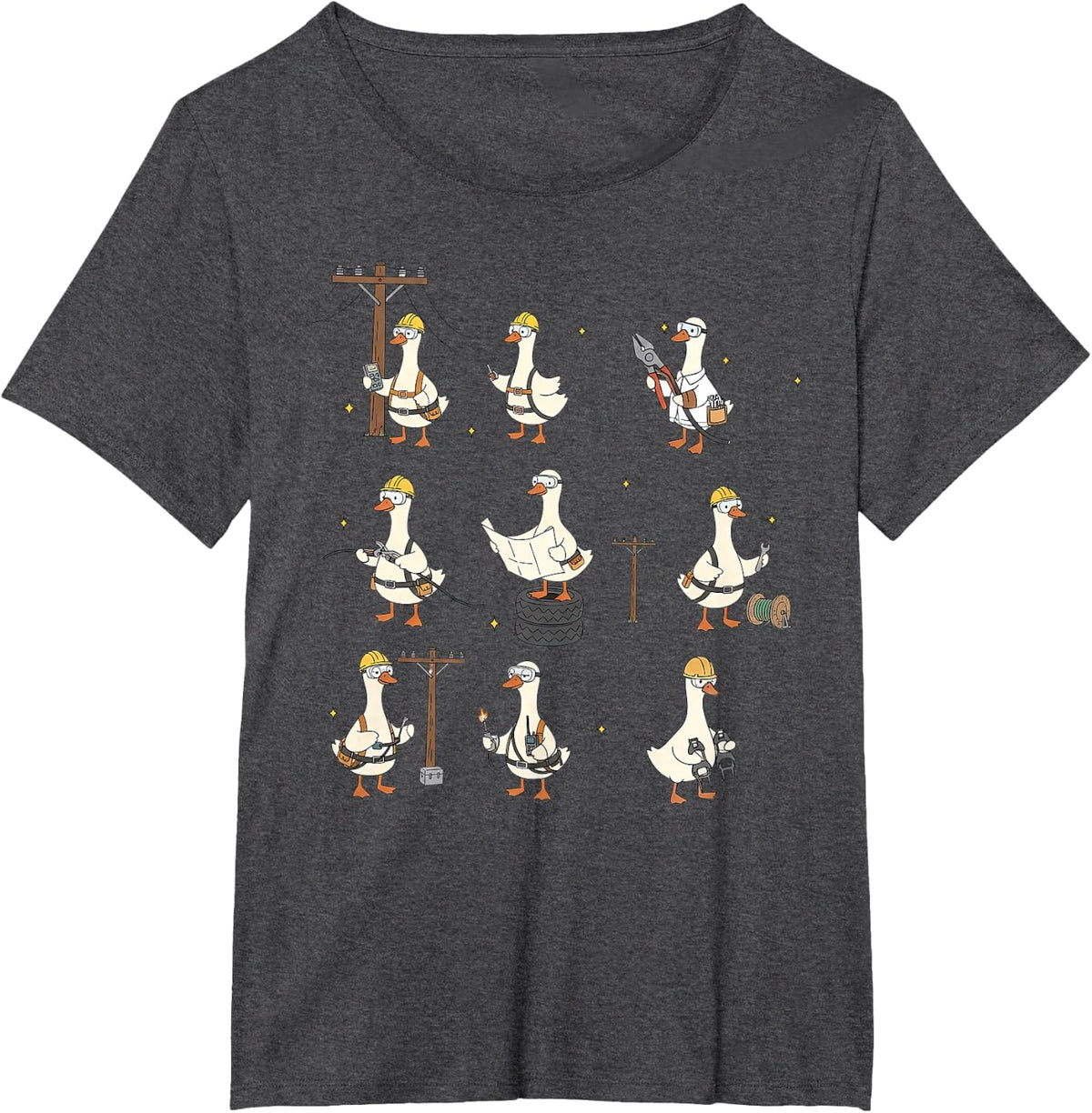 Cute Silly Goose Lineman Power Electrical Lineworker Tech T-Shirt - Dark Heather Grey