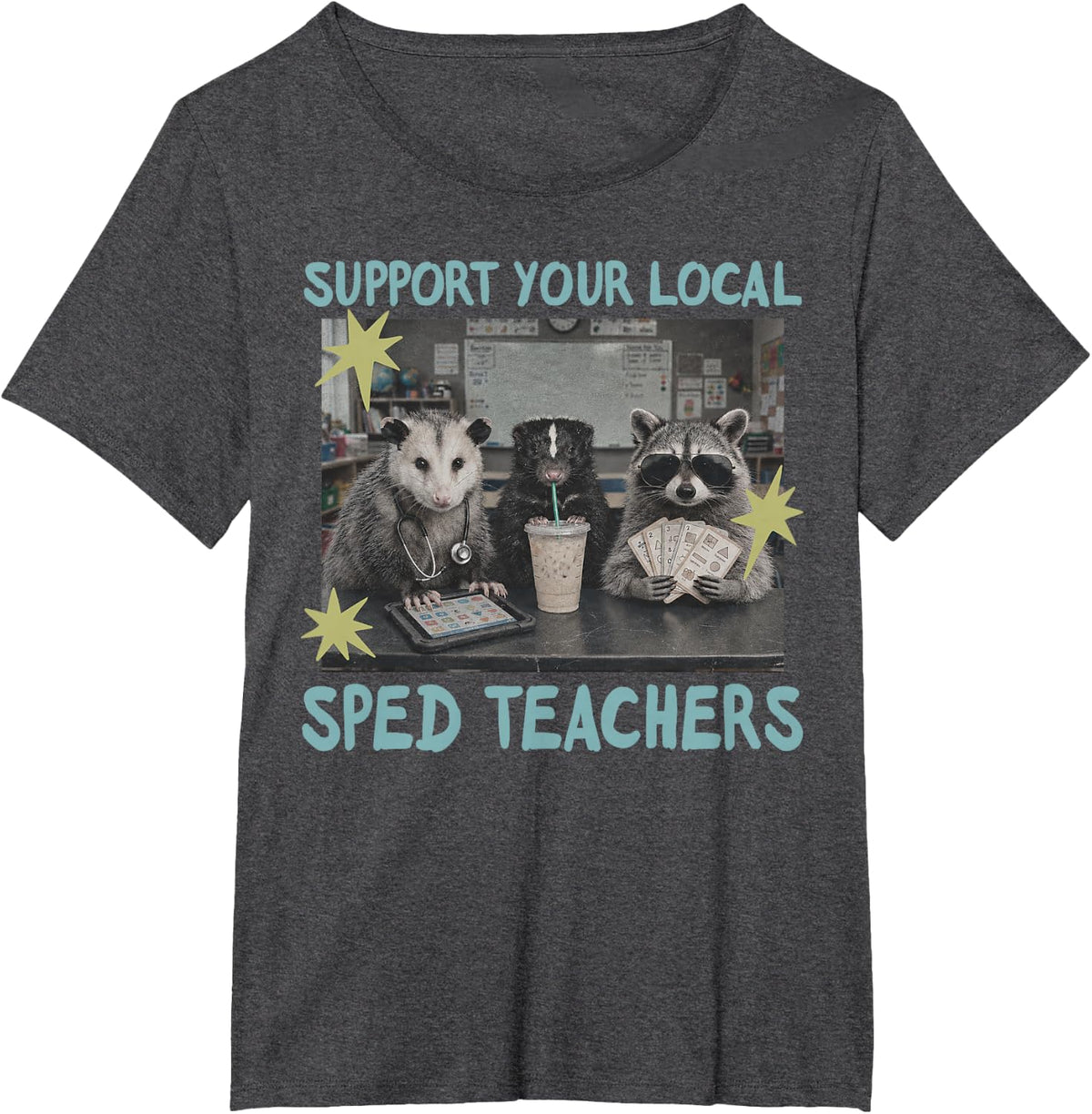 Support Your Local Sped Teachers Raccoon Possum Rad Team T-Shirt - Dark Heather Grey