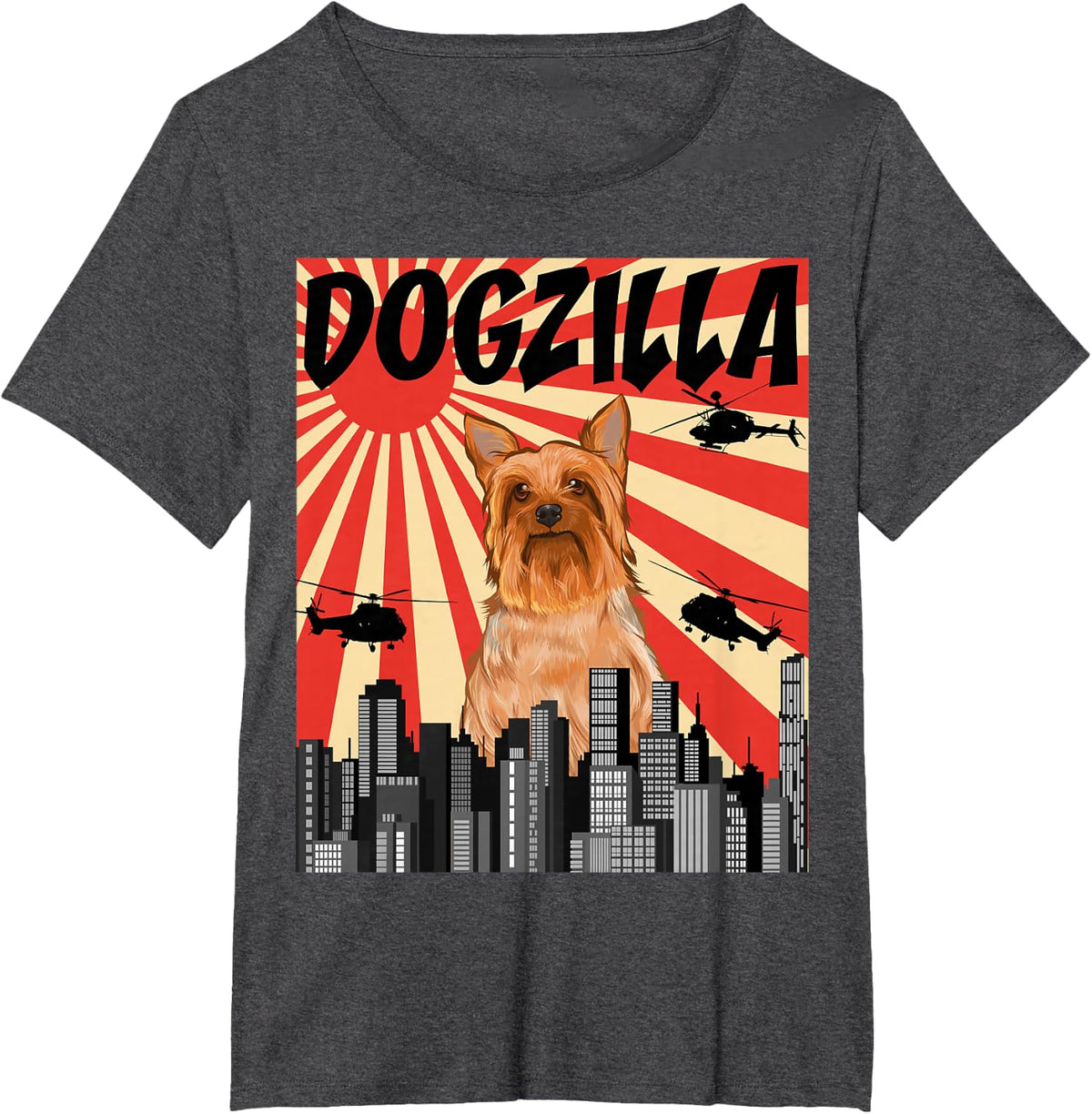 Funny Retro Japanese Dogzilla Silky Terrier T-Shirt - Dark Heather Grey