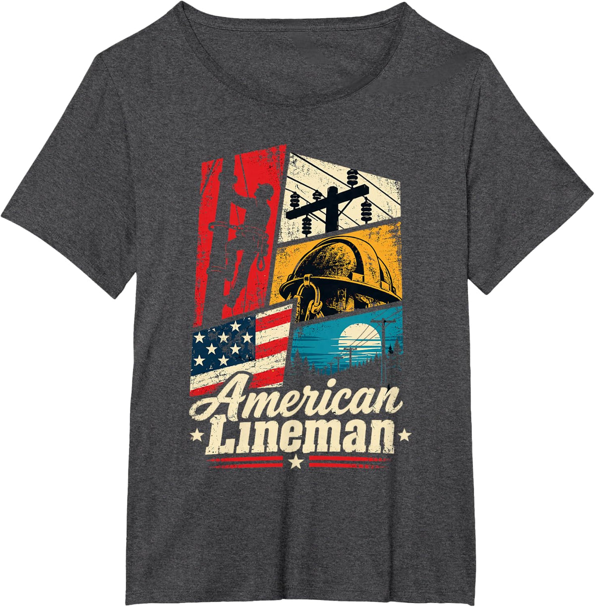 American Lineman Us Flag Power Lineman T-Shirt - Dark Heather Grey