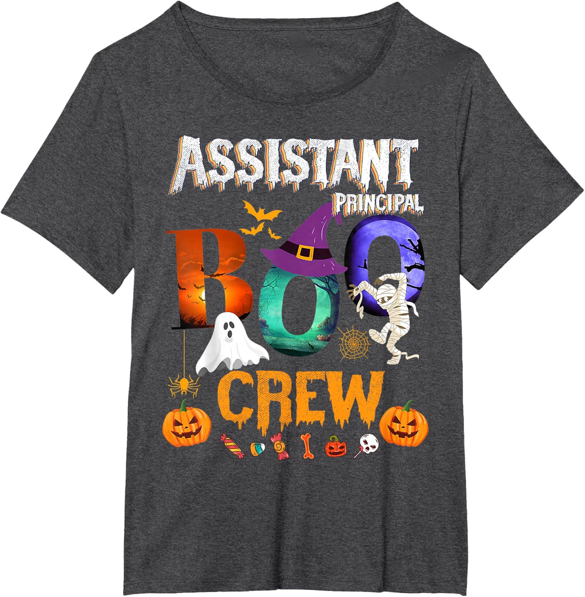 Assistant Principal Boo Crew Teacher Student Funny Halloween T-Shirt - Dark Heather Grey