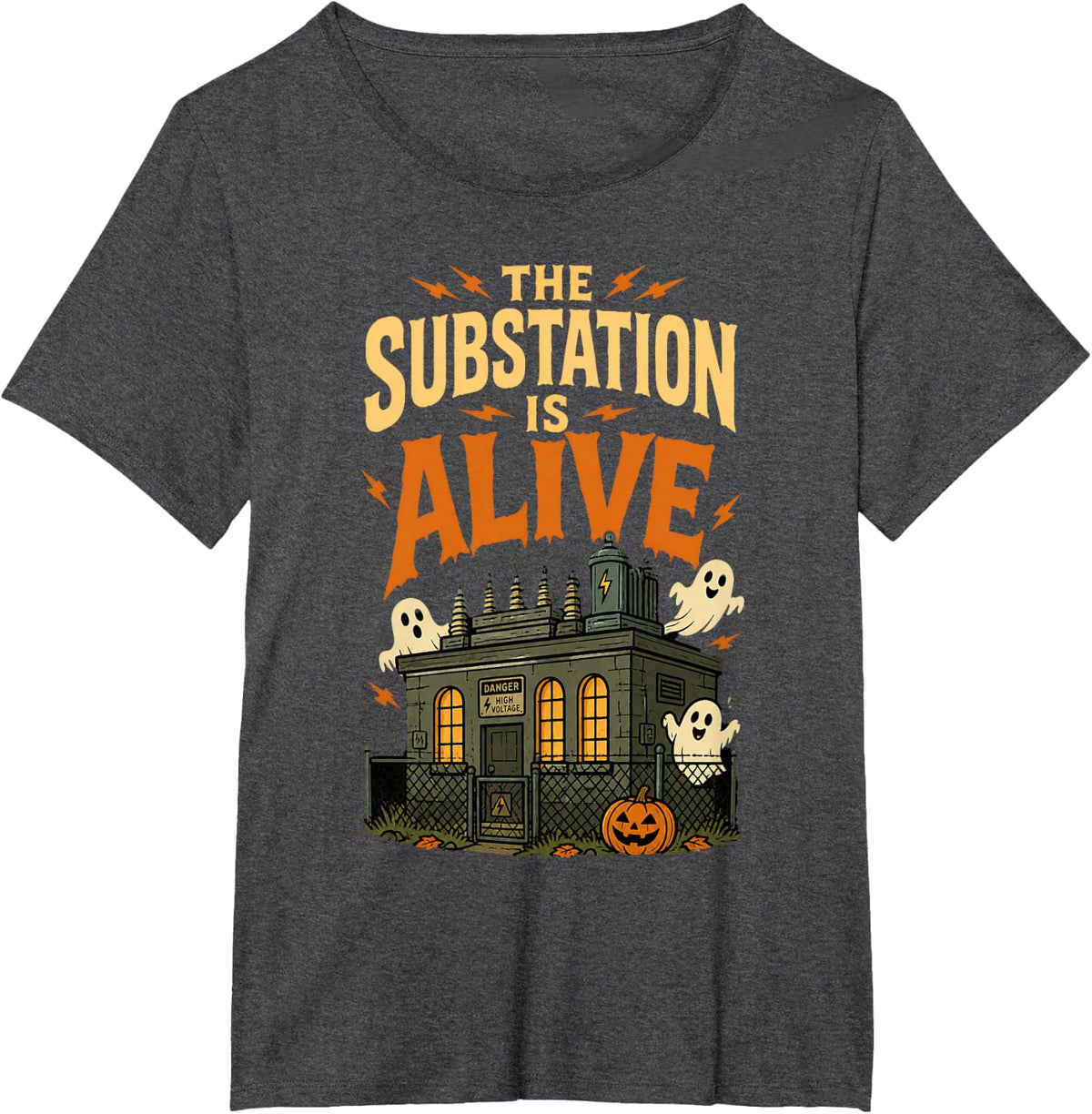 THE SUBSTATION is Alive Lineman Halloween Lineworker T-Shirt - Dark Heather Grey