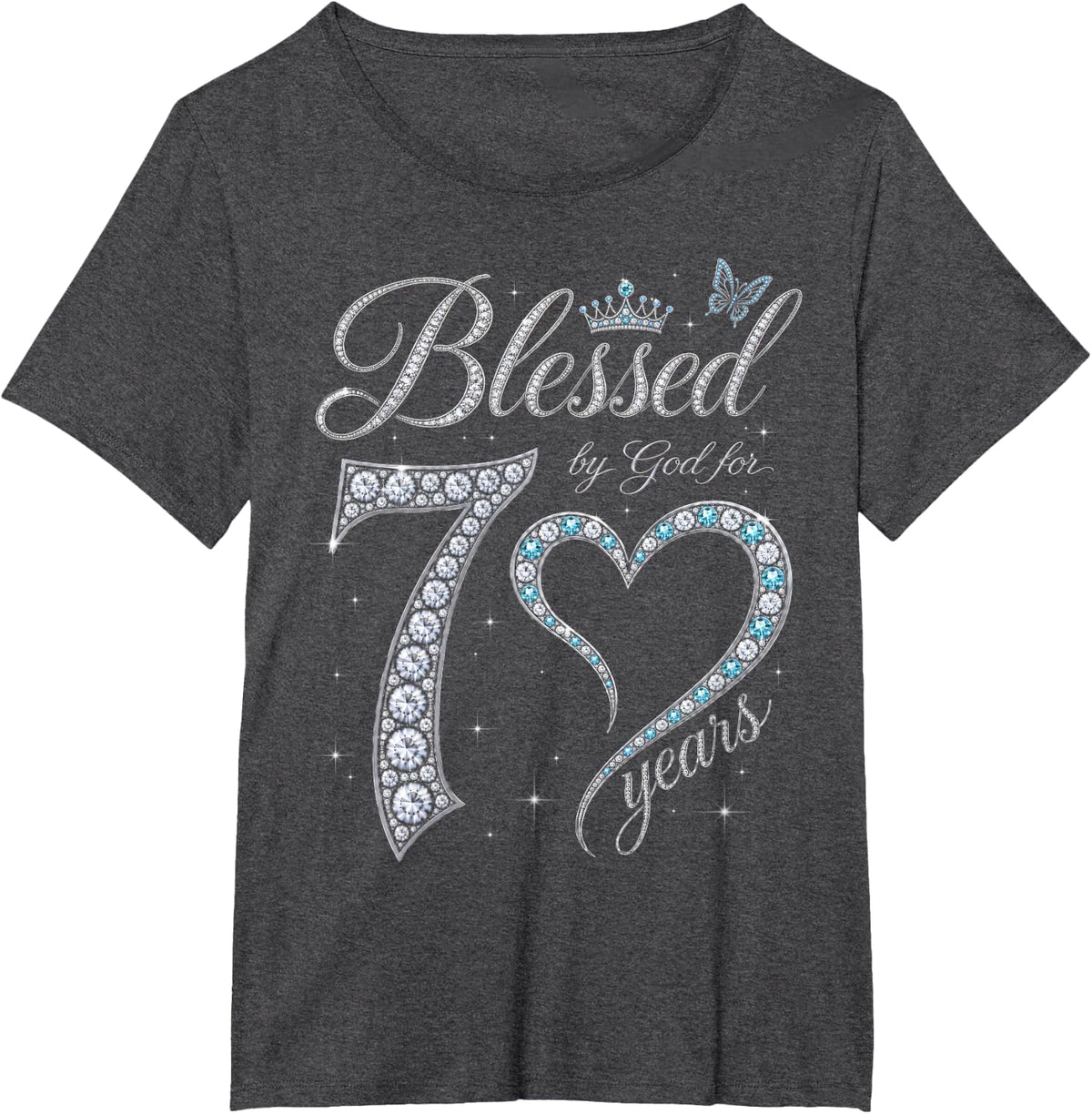 Blessed by God for 70 Years Old 70th Birthday Party Queen T-Shirt - Dark Heather Grey
