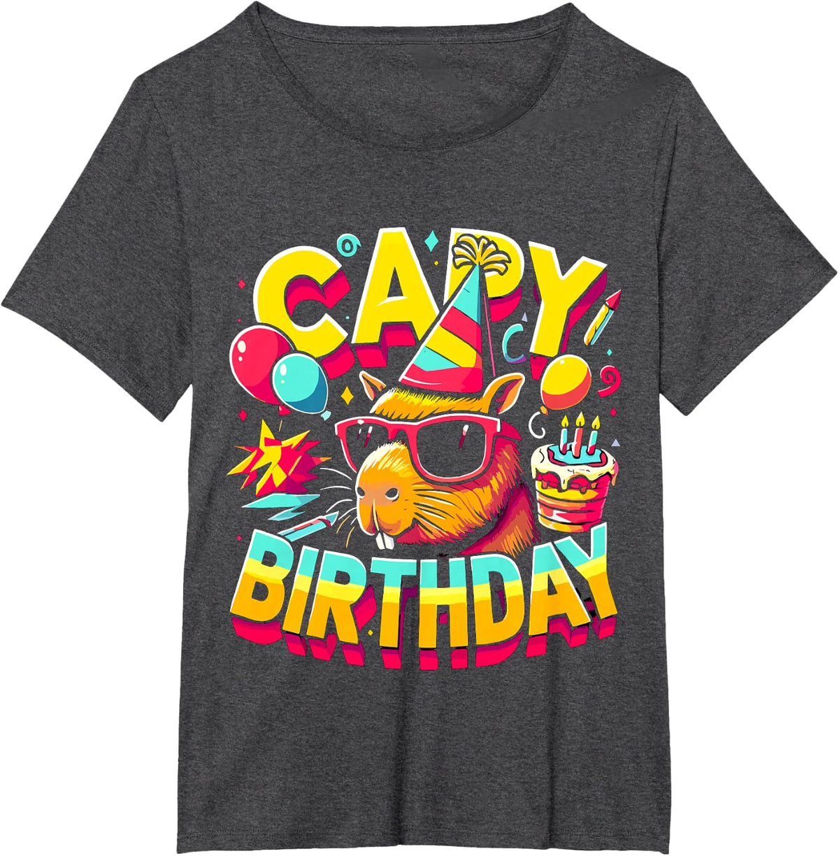 Capy Birthday Capybara Birthday Party T-Shirt - Dark Heather Grey
