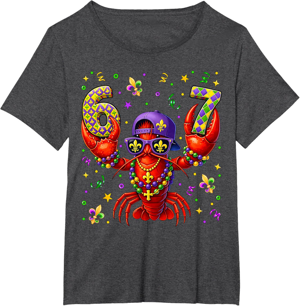 67 Mardi Gras Crawfish Beads Six Seven Carnival Boy Kids 6 7 T-Shirt - Dark Heather Grey