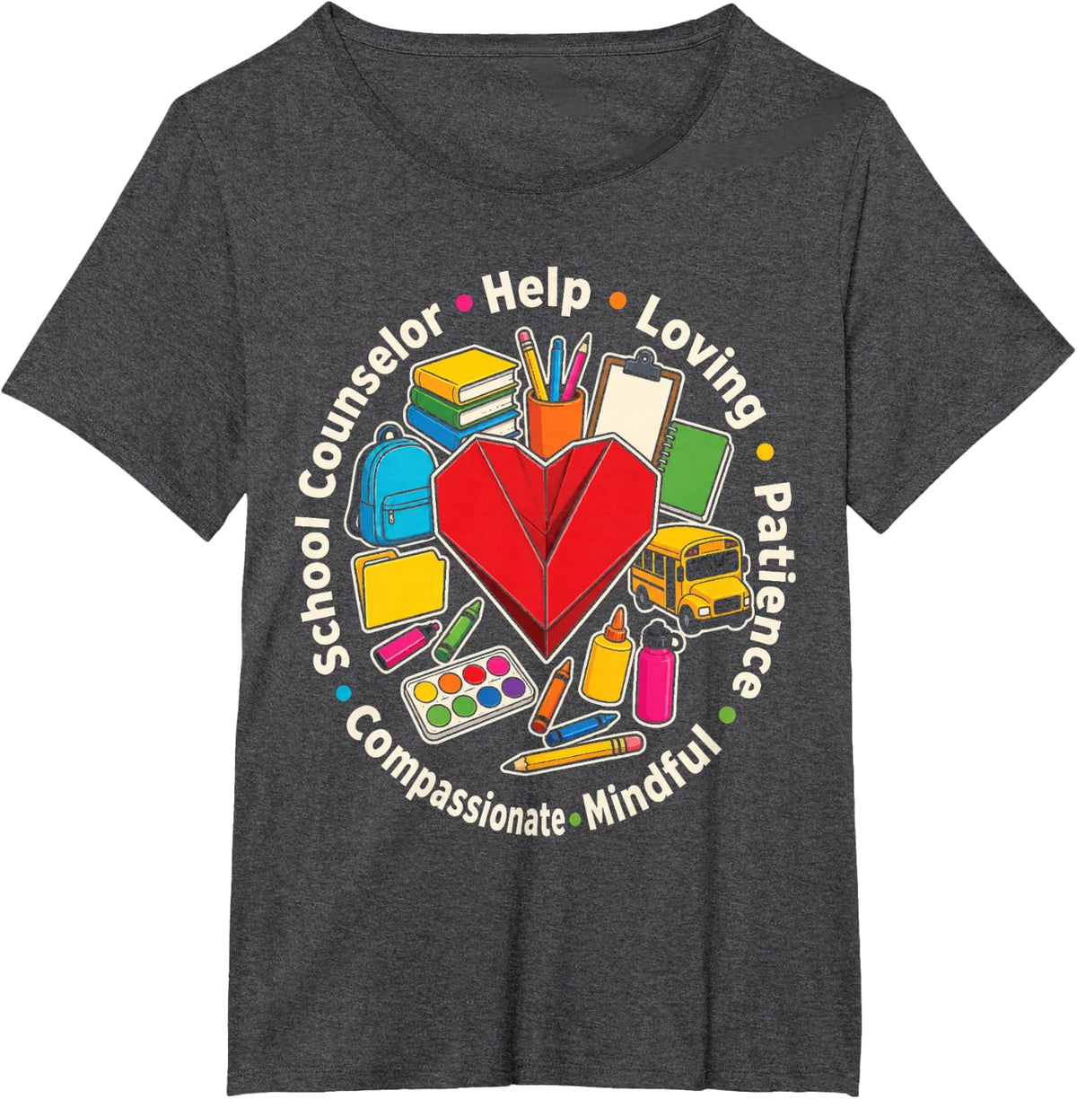 School Counselor Help Loving Patience Mindful Compassionate T-Shirt - Dark Heather Grey