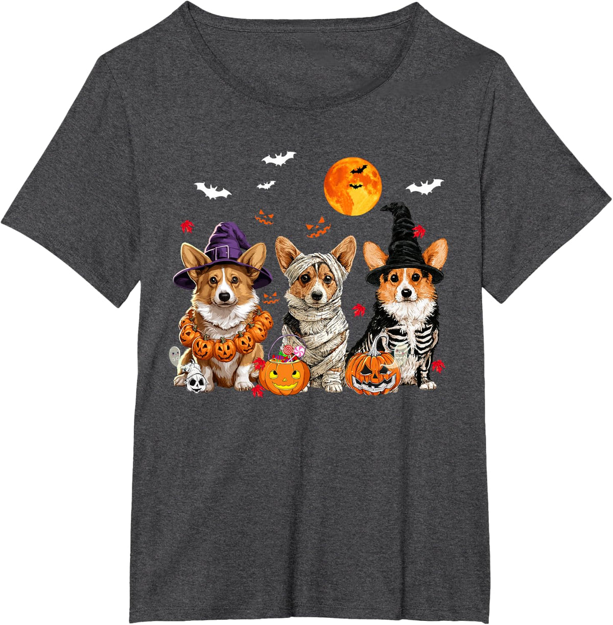 Spooky Ghost Corgi Pumpkin Halloween Doodle Dog Lover T-Shirt - Dark Heather Grey