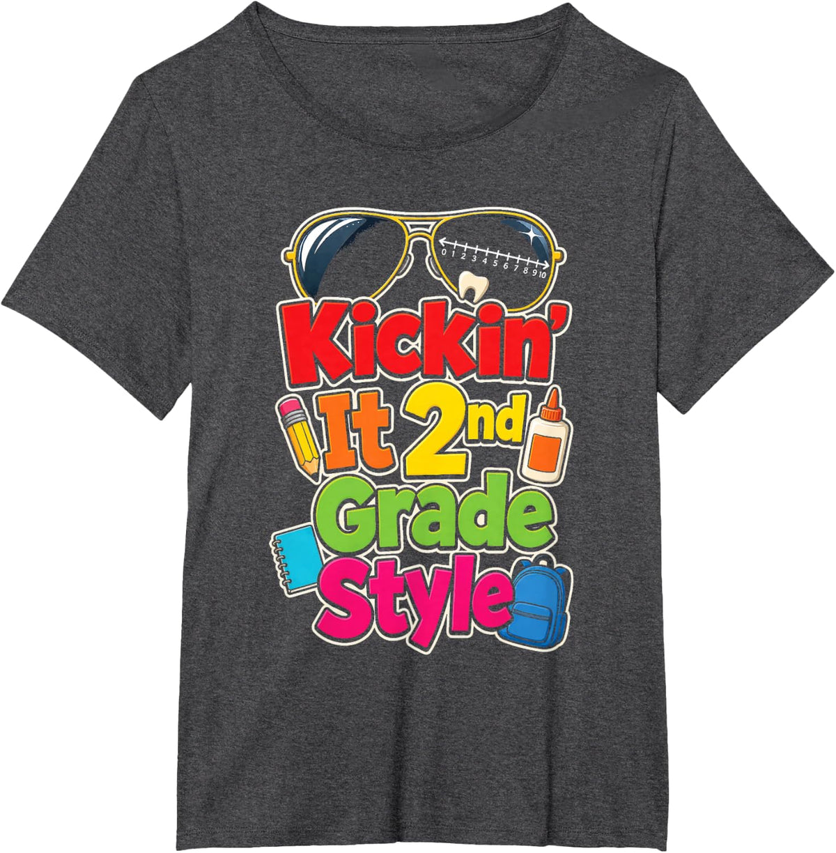 Kickin' It 2nd Grade Style Second Grader Elementary School T-Shirt - Dark Heather Grey
