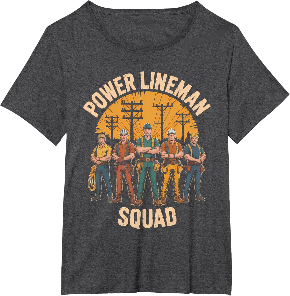 Power Lineman Squad Electrical Utility Crew T-Shirt - Dark Heather Grey