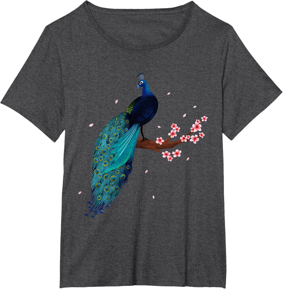 Vintage Peacock Japanese Beauty Bird Flower Gift T Shirt T-Shirt - Dark Heather Grey