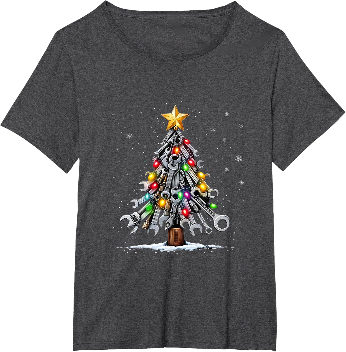 Car Mechanic Christmas Tree Wrench Tools Men Xmas Holiday T-Shirt - Dark Heather Grey