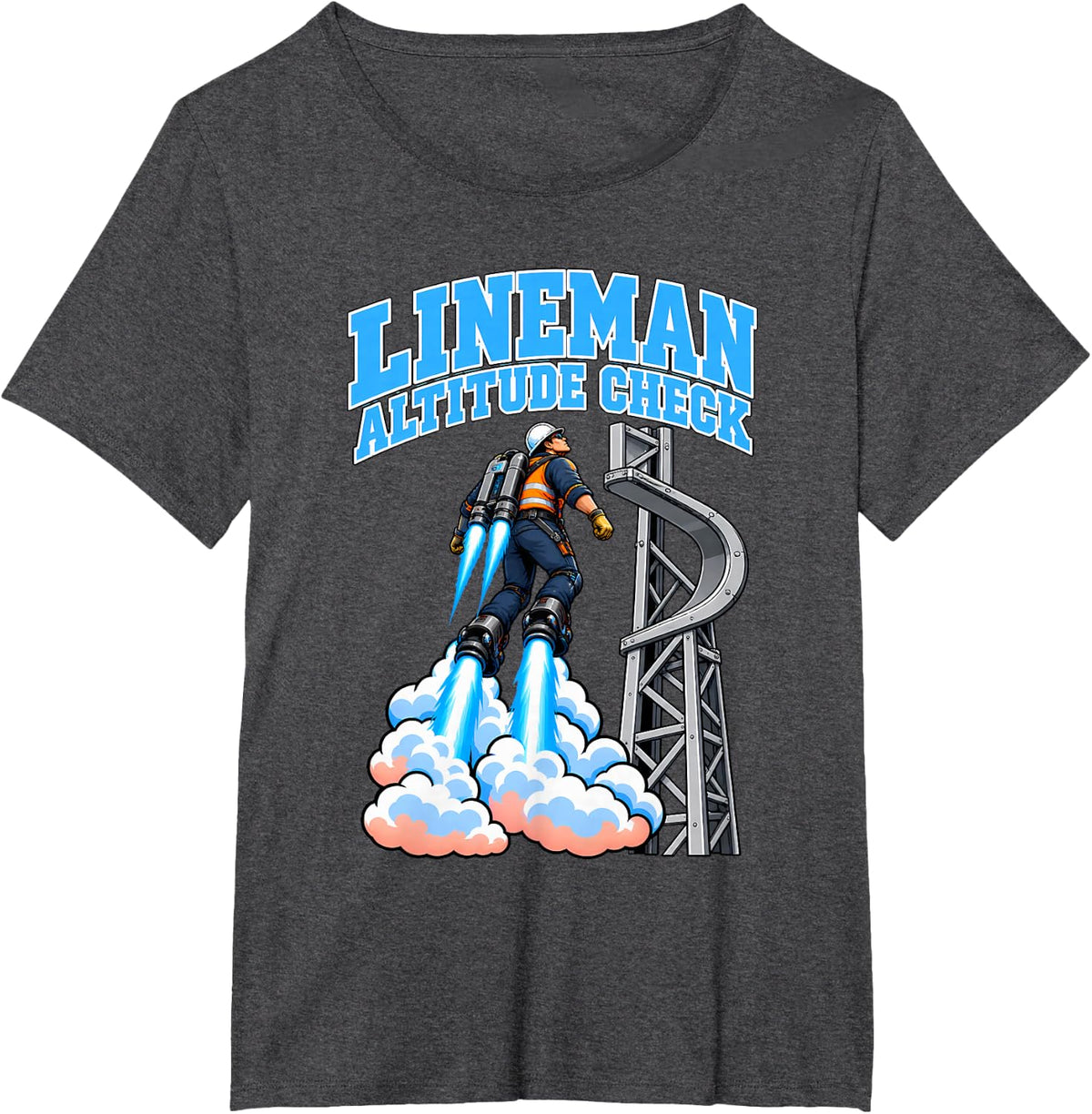 Lineman Altitude Check Funny Lineman Rocket Humor T-Shirt - Dark Heather Grey
