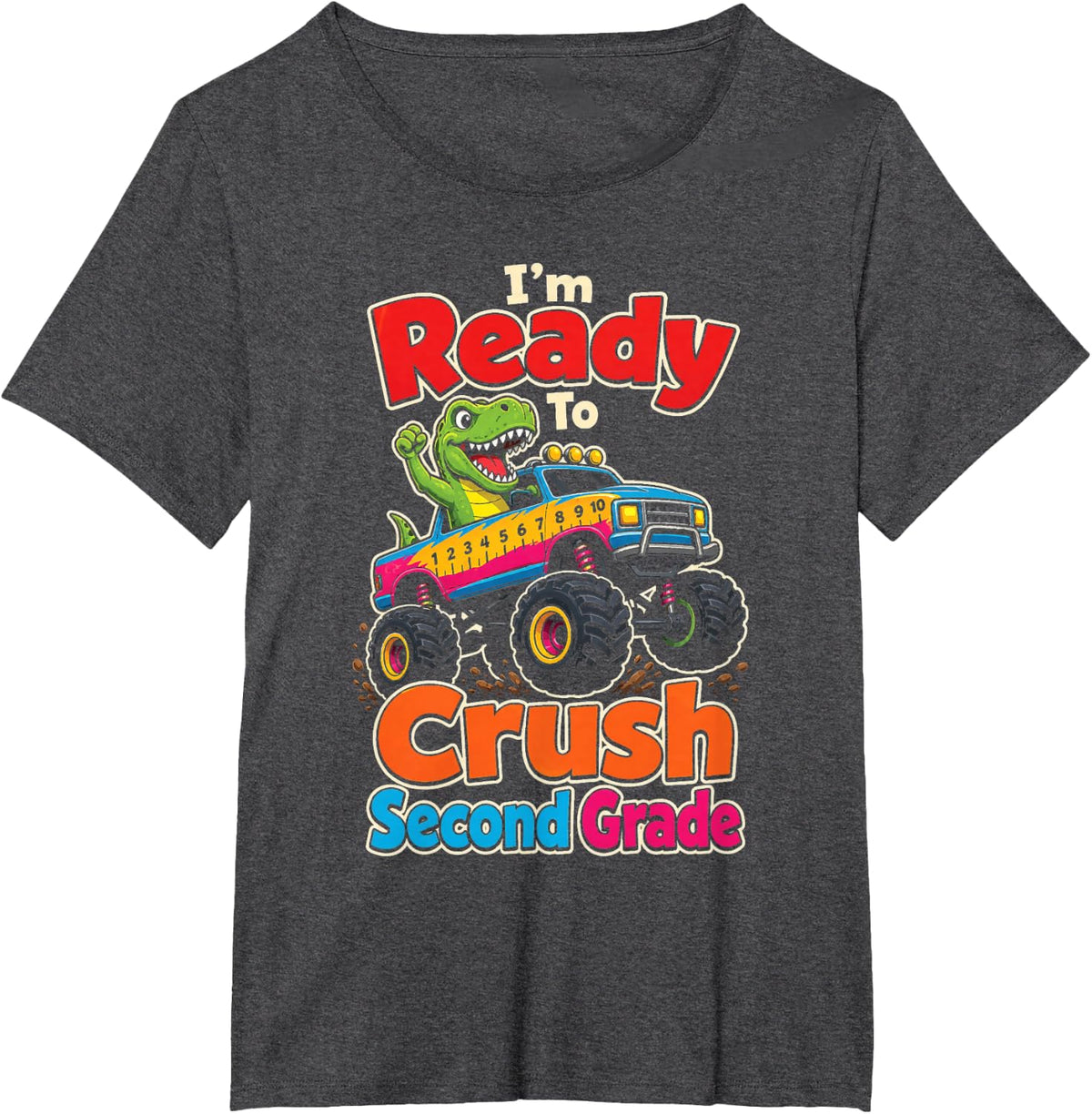 2nd Grade Monster Truck I'm Ready to Crush Second Grade T-Shirt - Dark Heather Grey