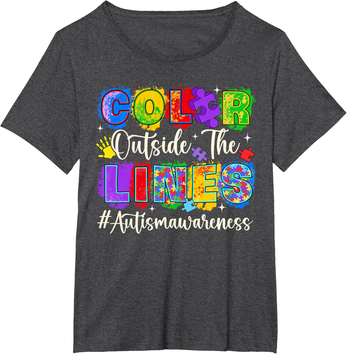 Color Outside the Lines Autism Awareness Autistic Pride T-Shirt - Dark Heather Grey