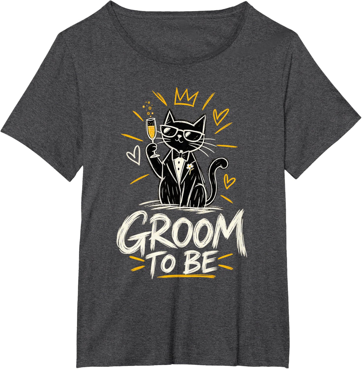 Groom to Be Funny Black Cat Tuxedo Bachelor Party Wedding T-Shirt - Dark Heather Grey