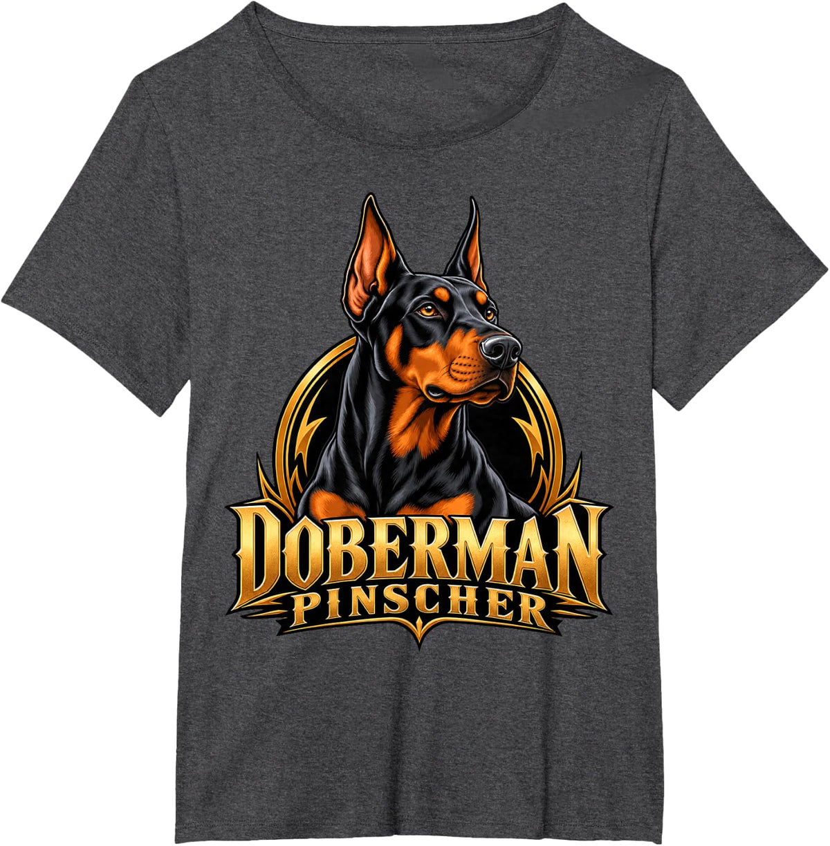 Doberman Pinscher Dog Portrait Loyal Guardian Canine Art T-Shirt - Dark Heather Grey