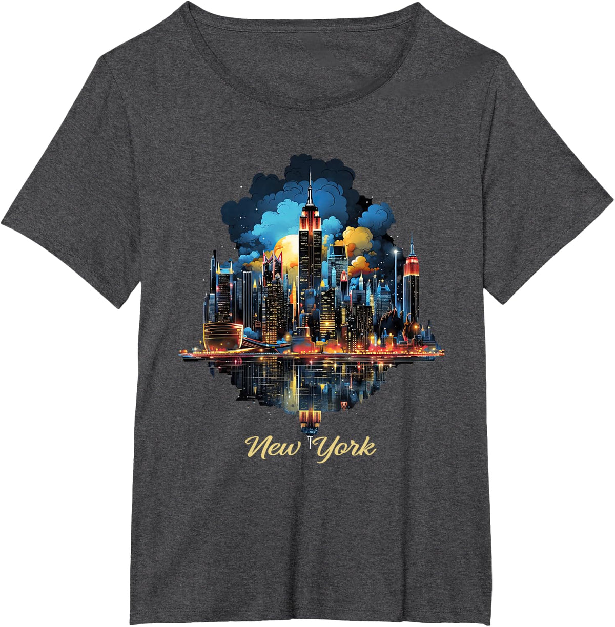 New York City Downtown Skyline Statue of Liberty NYC T-Shirt - Dark Heather Grey