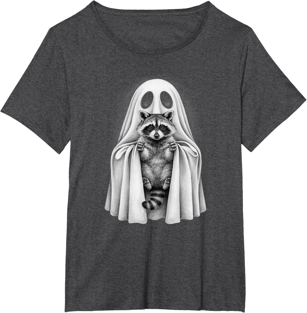 Funny Ghost with Raccoon Cute Halloween Animal Lovers T-Shirt - Dark Heather Grey