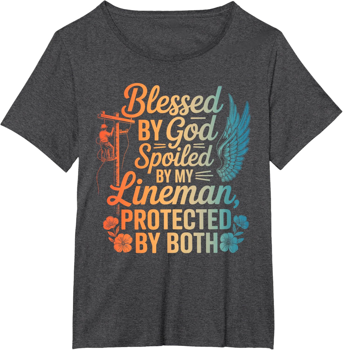 Funny Lineman Wife Art for Women Girls Lineman Wife Linelife T-Shirt - Dark Heather Grey