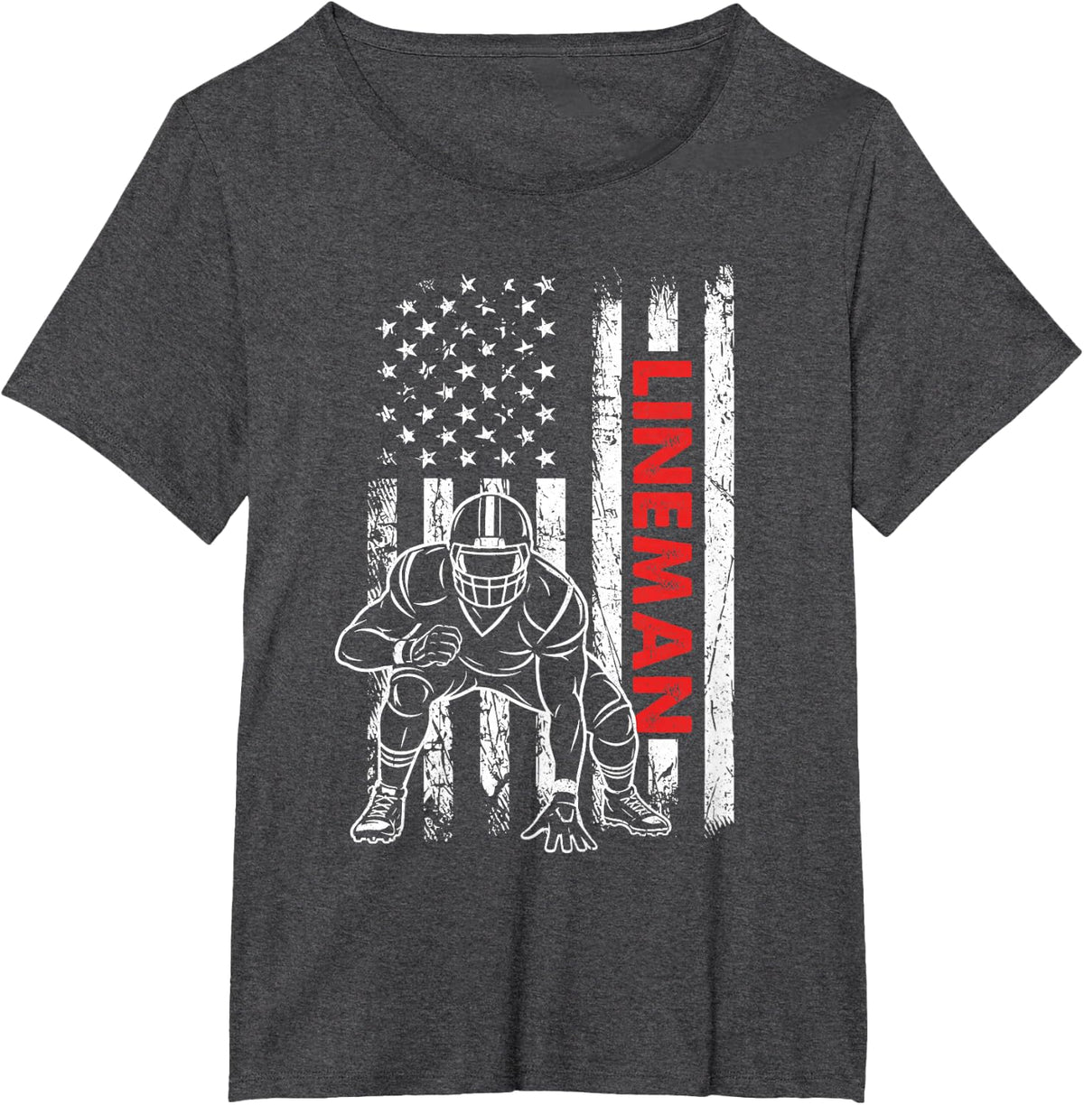 American Football Player Lineman US Flag Sports Fan Men Boys T-Shirt - Dark Heather Grey