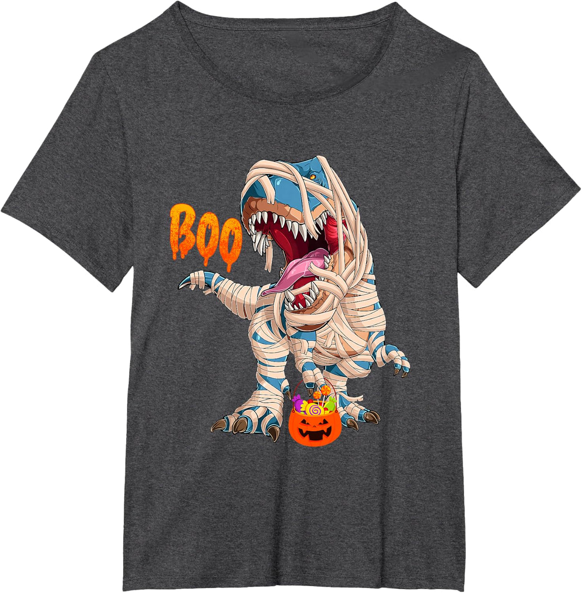 BOO Halloween Ghost Skeleton Dinosaur T-Rex T-Shirt - Dark Heather Grey