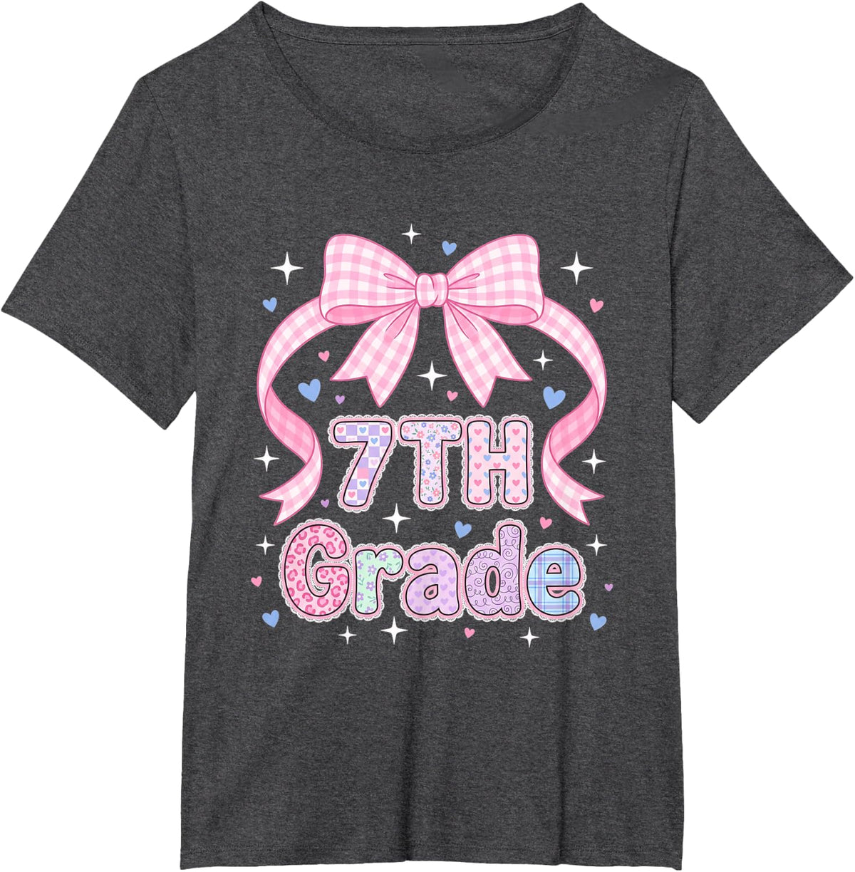 7TH Grade Coquette Pink Bow Back to School Student T-Shirt - Dark Heather Grey