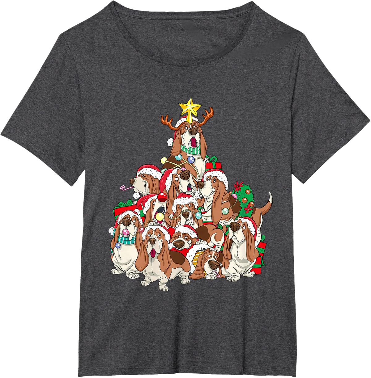 Basset Hound Shirt Dog Christmas Tree Basset Hound Lovers T-Shirt - Dark Heather Grey