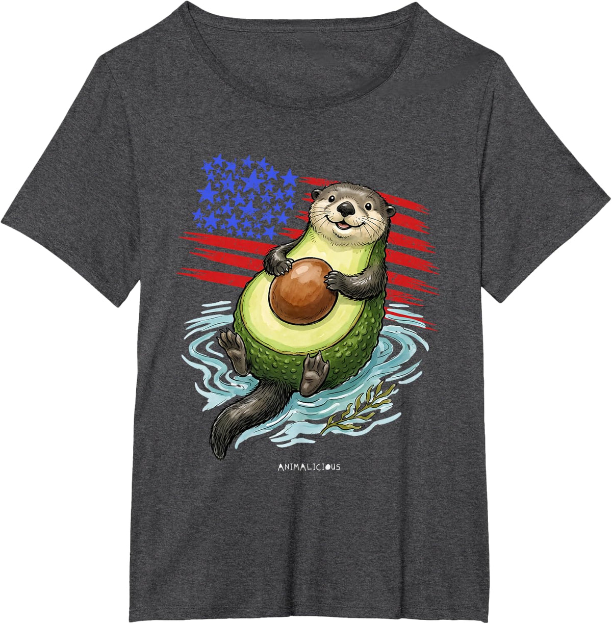 California Funny SEA Otter with Avocado T-Shirt - Dark Heather Grey