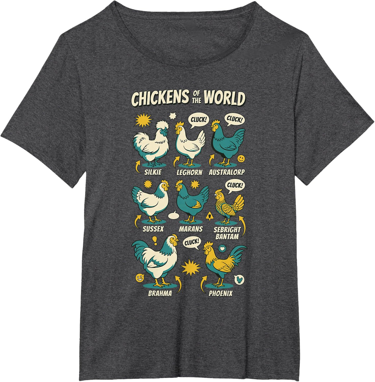 Crazy Chicken Chickens of The World Funny Farm T-Shirt - Dark Heather Grey