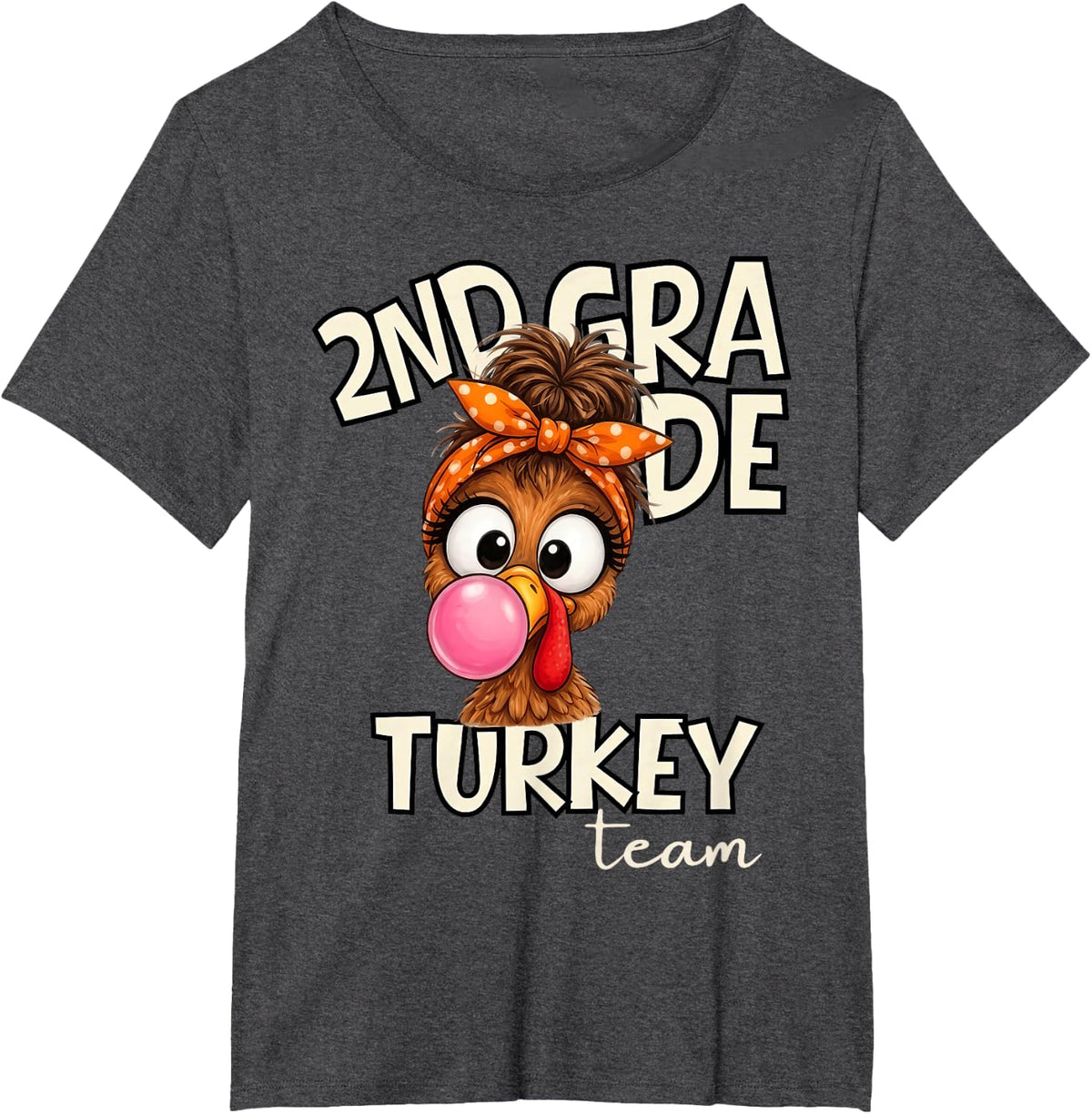 2nd Grade Turkey Team Peace Sign Turkey Face Thanksgiving T-Shirt - Dark Heather Grey