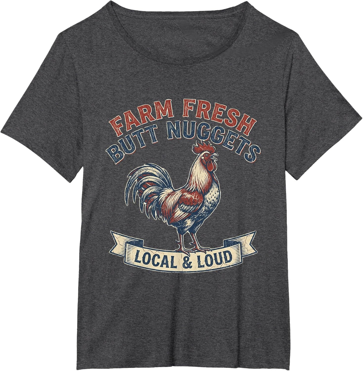 Farm Fresh Butt Nuggets Rooster Funny Retro Chicken Farmer T-Shirt - Dark Heather Grey