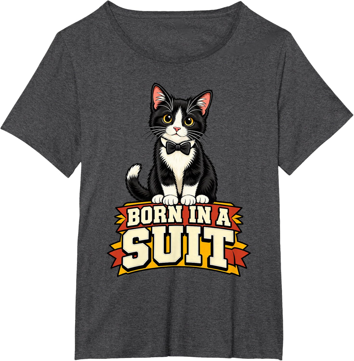 Tuxedo Cat Born in A Suit Funny Kitty Mom Kitten Lover T-Shirt - Dark Heather Grey