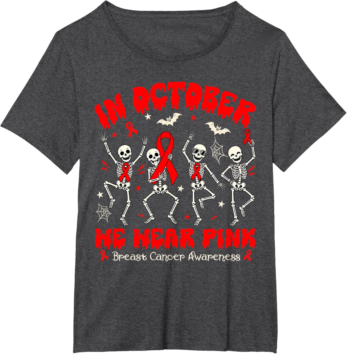 in October We Wear Red Skeleton Dyslexia Awareness T-Shirt - Dark Heather Grey