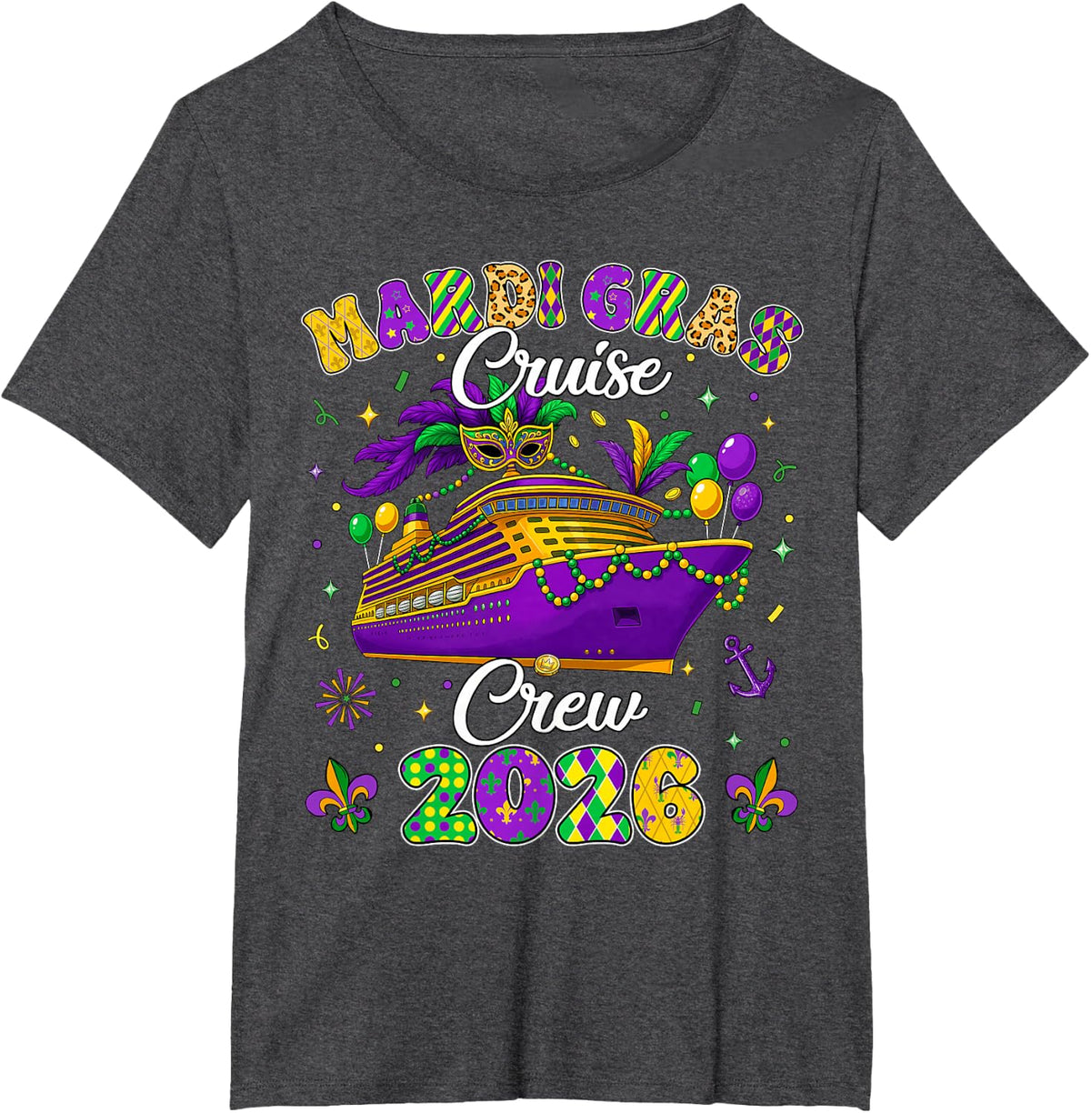 Mardi Gras Cruise Crew 2026 Trip New Orleans Family Matching T-Shirt - Dark Heather Grey