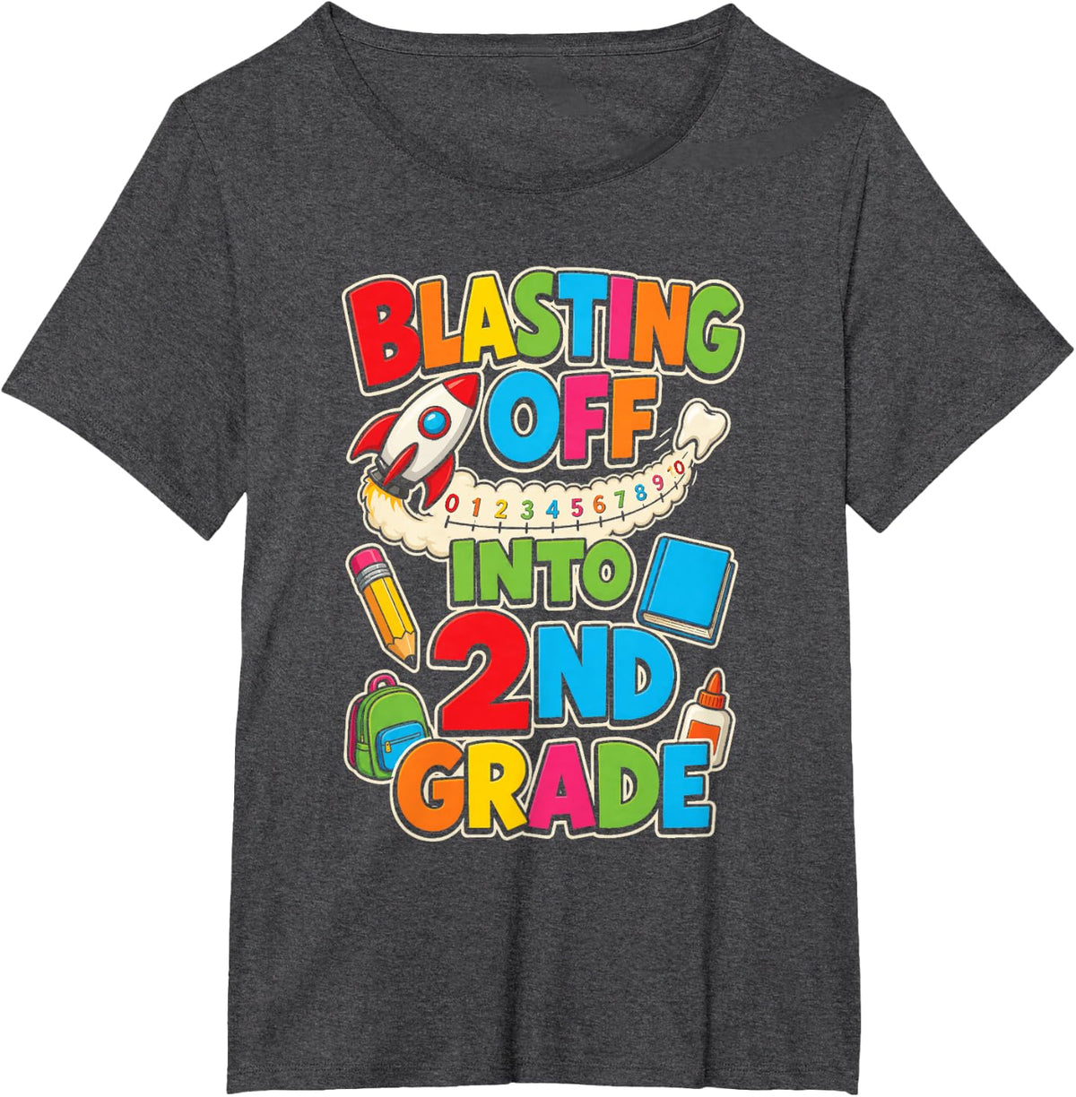 Second 2nd Grade Blasting Off Into First Day of School T-Shirt - Dark Heather Grey
