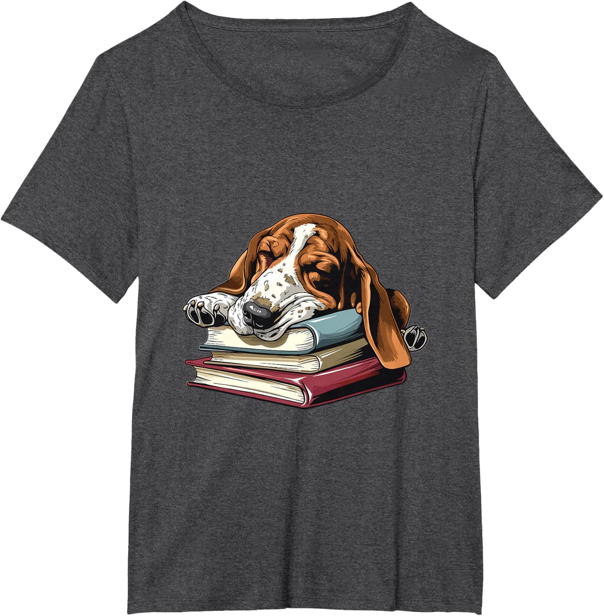 Basset Hound Books Dog Breed Graphic T-Shirt - Dark Heather Grey