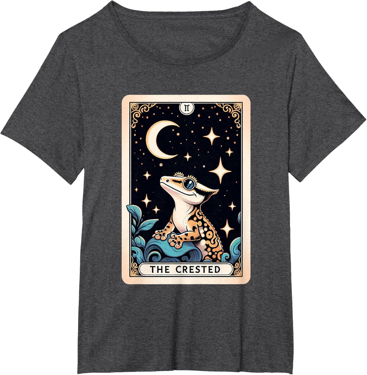 Crested Gecko Tarot Card Moon T-Shirt Tee Reptile Lover Men Women Kids - Dark Heather Grey