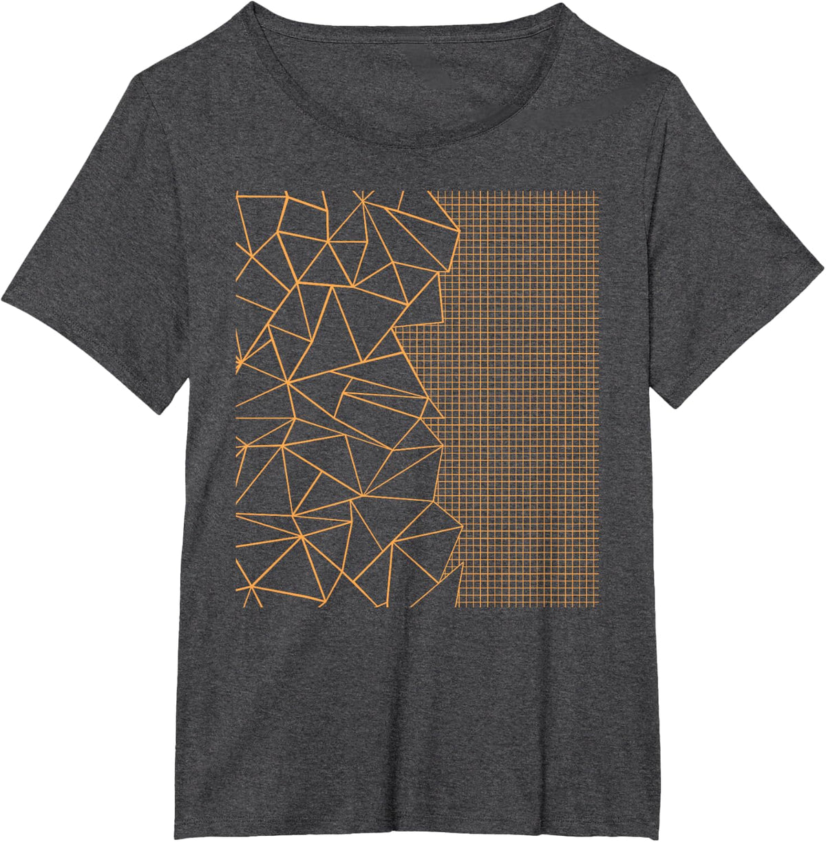 Threadless Emeline Abstract Outline Grid Marigold Graphic T-Shirt - Dark Heather Grey