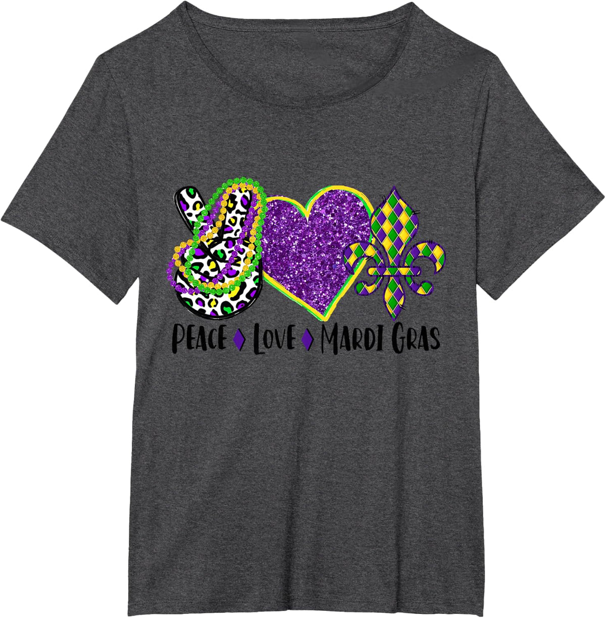 Peace Sign Heart Fleur De Lys Hippie Peace Love Mardi Gras T-Shirt - Dark Heather Grey