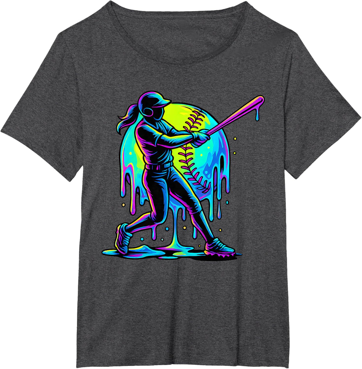 Softball Drip for Girls Player Ice Cream Drip Softball Stuff T-Shirt - Dark Heather Grey