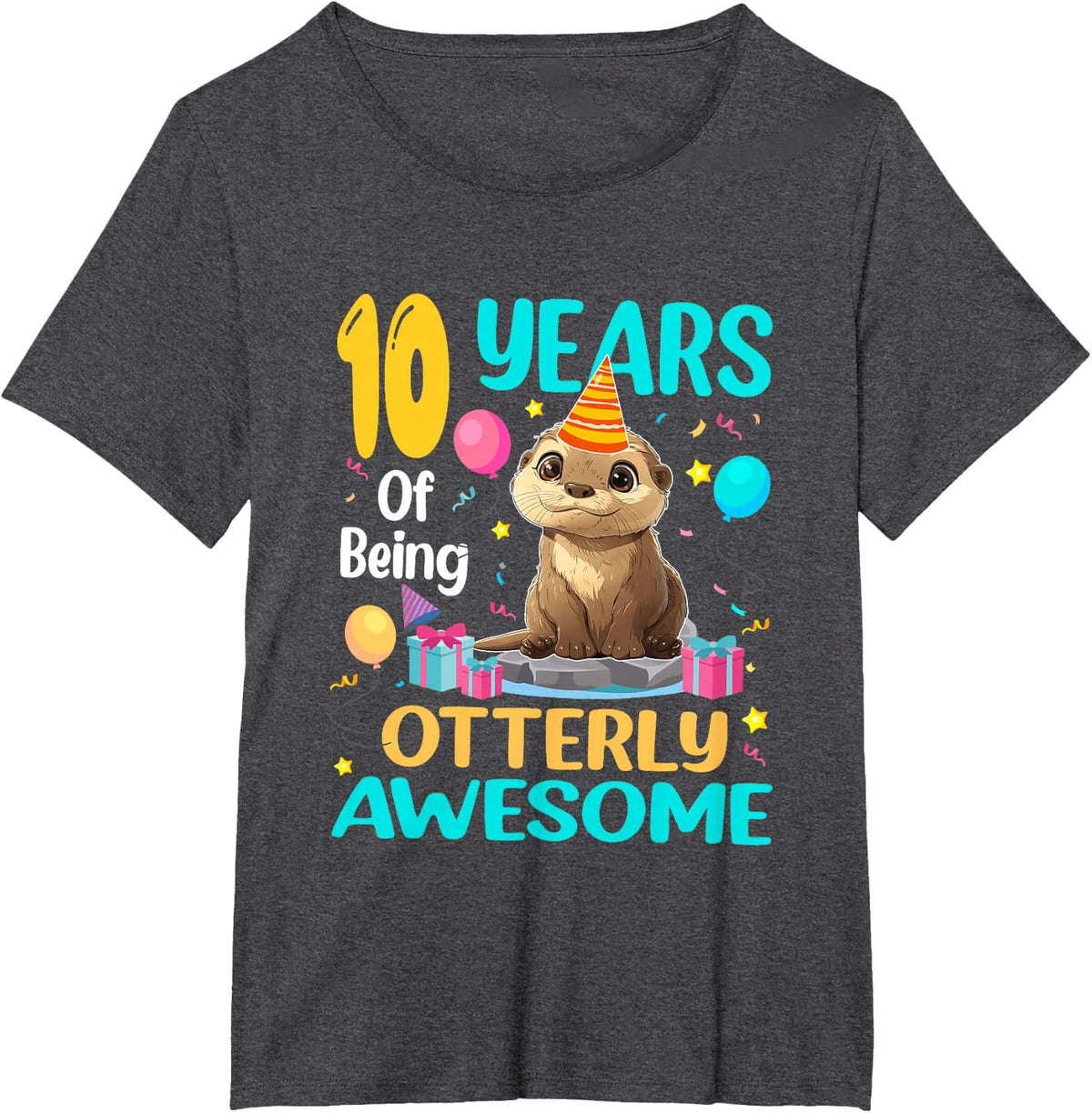 10th Birthday Otter Lover Tees 10 Years Of Being Otterly Awesome T-Shirt For Kids - Dark Heather Grey