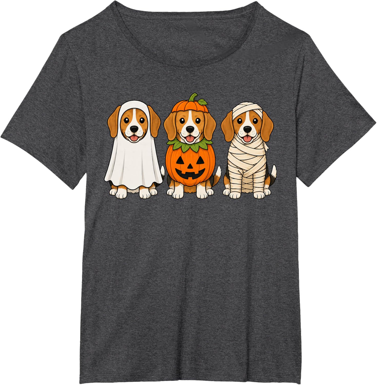 Spooky Beagle Pumpkin Ghost Halloween Dog Lover T-Shirt - Dark Heather Grey